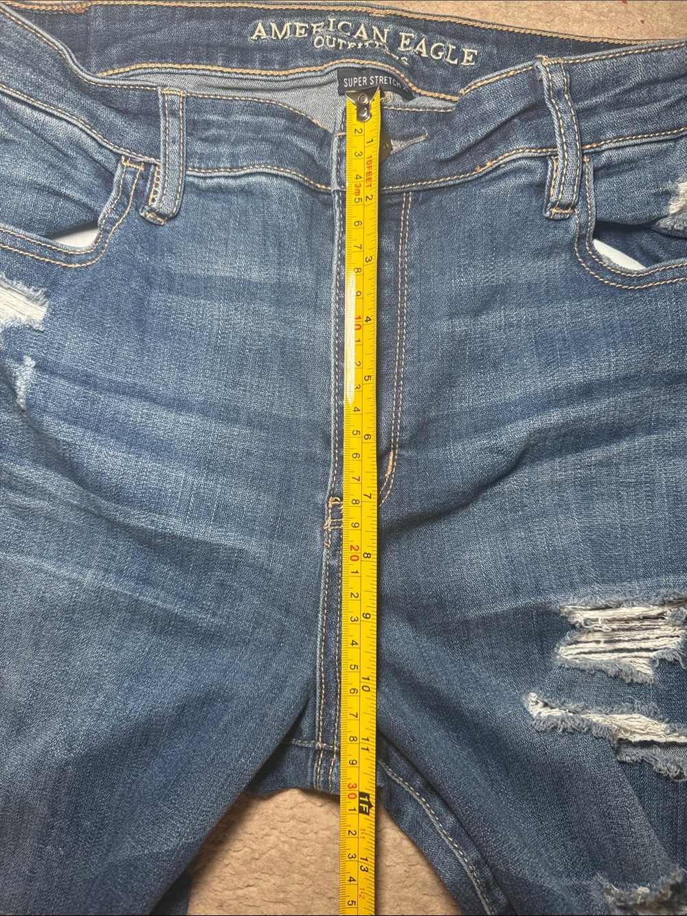 American Eagle Outfitters Blue Jean Denim Hi-Rise Jegging Distressed 16 Long - Picture 3 of 9
